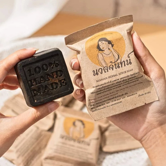 Soap Bar Herbal Scrub Natural Skin Facial Coffee Extract NUANJAN - صابونة الأعشاب الطبيعية بمستخلص القهوة من نوانجان Goodthings.bkk