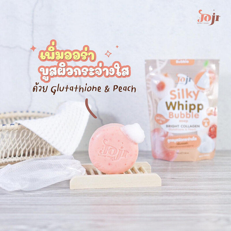 JOJI Secret Young Silky Whipp Bubble Soap Bright Collagen Glutathione & Peach 100g - صابونة جوجي سيكرت يونغ سيلكي ويب الفقاعية بالتفتيح مع الكولاجين والجلوتاثيون والخوخ 100 جم