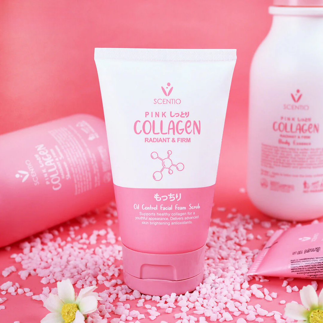 Pink Collagen Radiant & Firm Oil Control Facial Foam Scrub - رغوة وسكراب الوجه كولاجين الوردي لتفتيح البشرة والتحكم في الزيوت