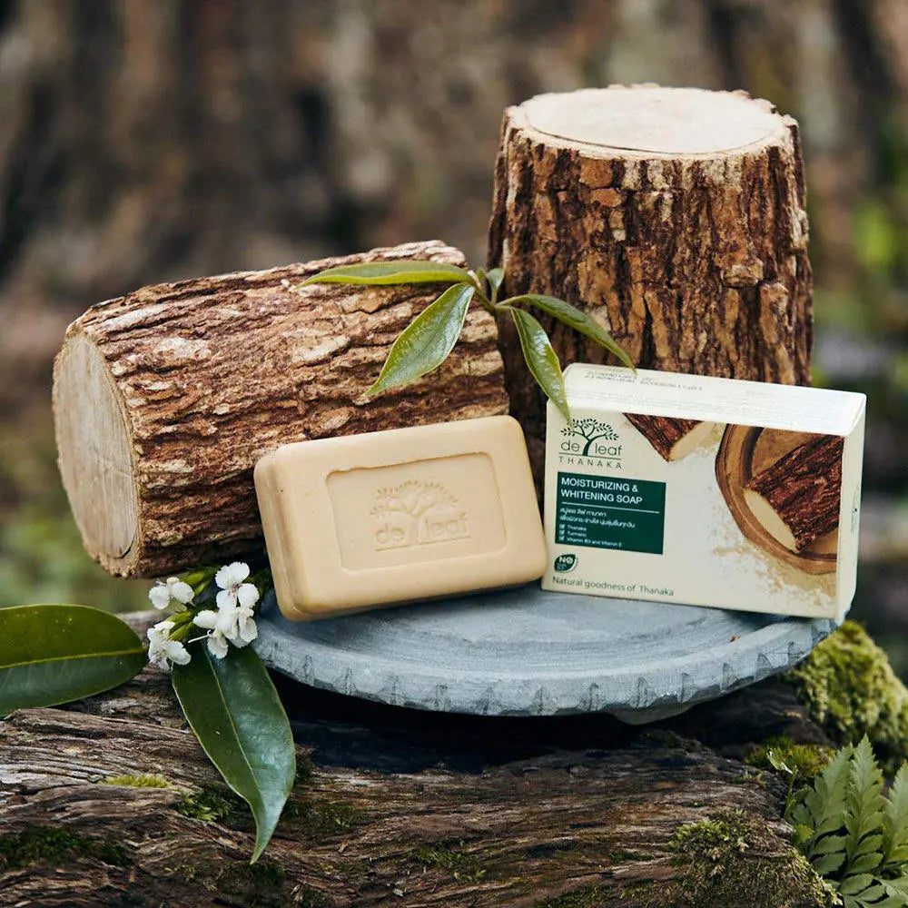 De Leaf Thanaka Moisturizing & Whitening Bar Soap (100g) - صابونة دي ليف تاناكا للتفتيح والترطيب Goodthings.bkk