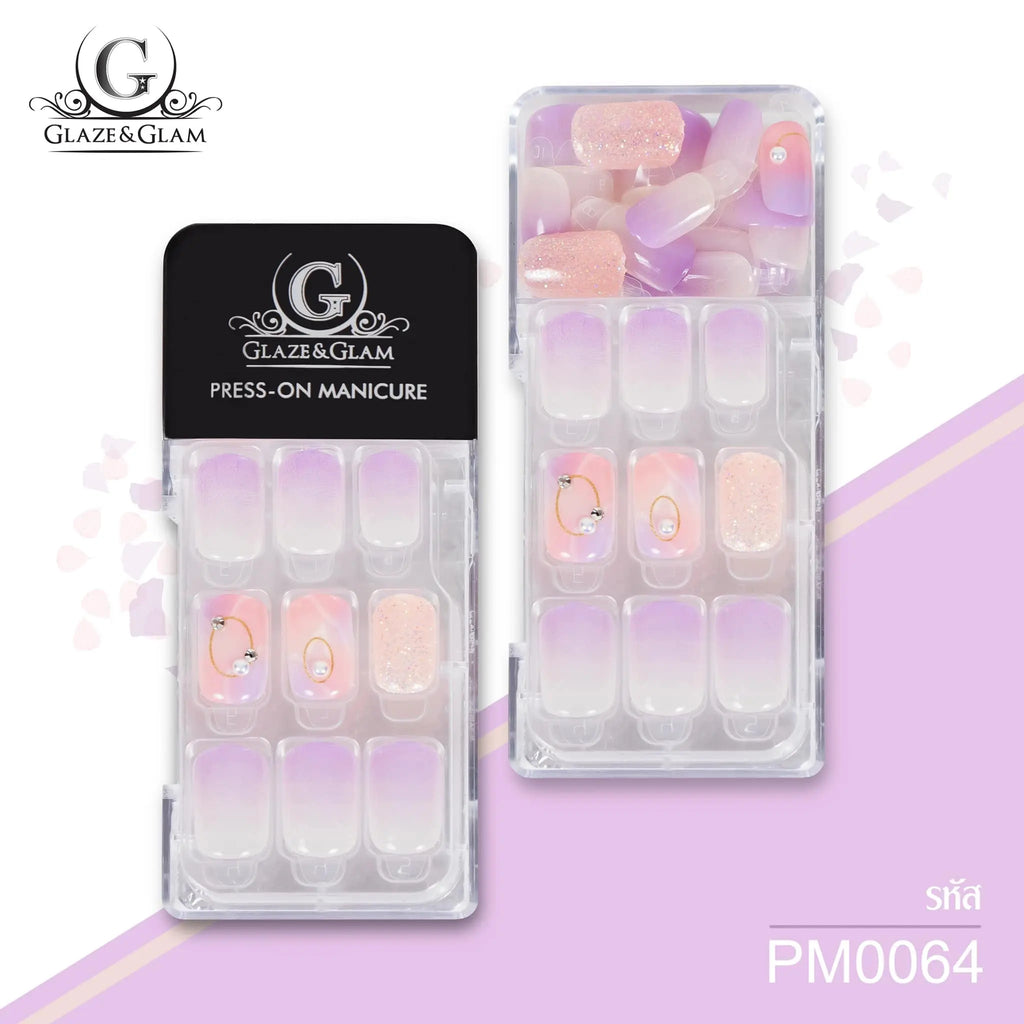 #PM0064 أظافر صناعية لصق ذاتي اللون المتدرج، اللون الأرجواني الباستيل Goodthings.bkk