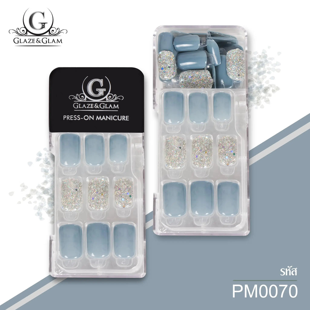 #PM0070 أظافر صناعية لصق ذاتي اللون الأزرق Goodthings.bkk
