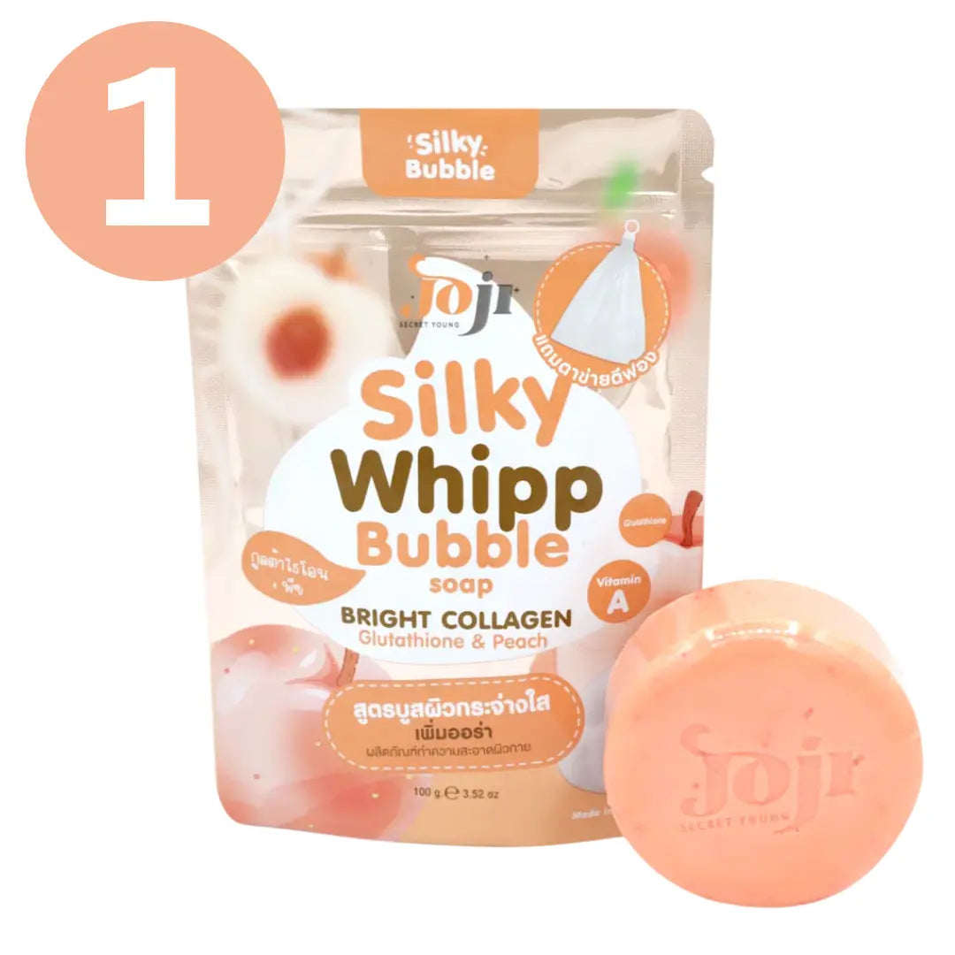 صابونة جوجي سيكرت يونغ سيلكي ويب الفقاعية بالتفتيح مع الكولاجين والجلوتاثيون والخوخ 100 جم - Goodthings.bkk