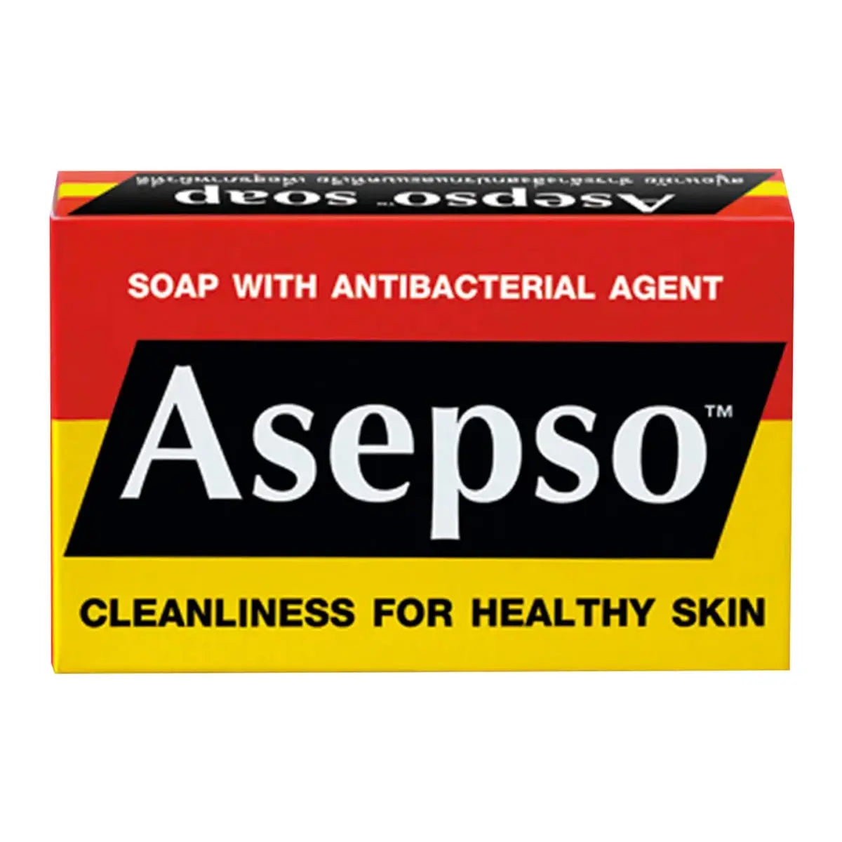 Asepsco soap packaging with red, yellow, and black design on a white background