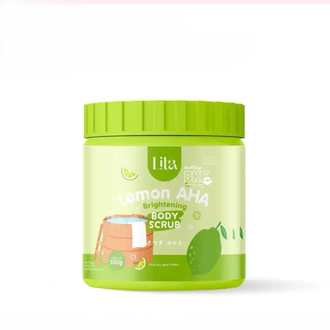 Lila Lemon AHA Brightening Body Scrub container on a white background