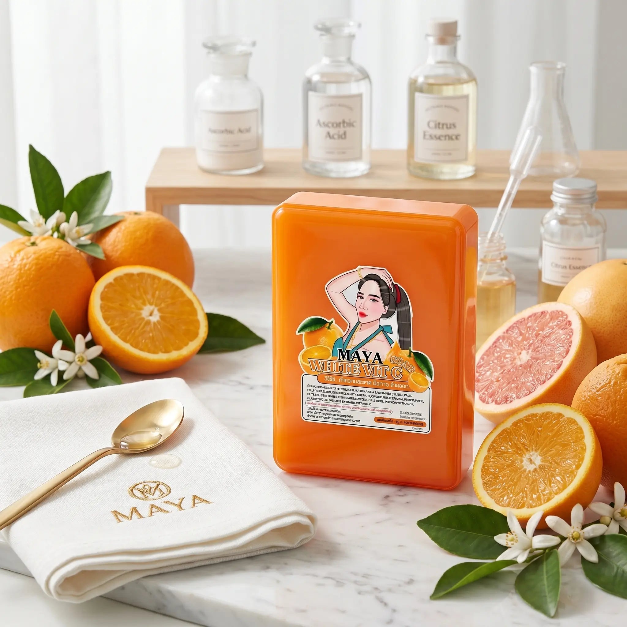 (MAYA White Vit C Soap) صابون مايا وايت فيتامين سي | تفتيح فائق وتنظيف عميق بخلاصة البرتقال Goodthings.bkk