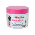 Keratin hair treatment jar with pink lid on a white background