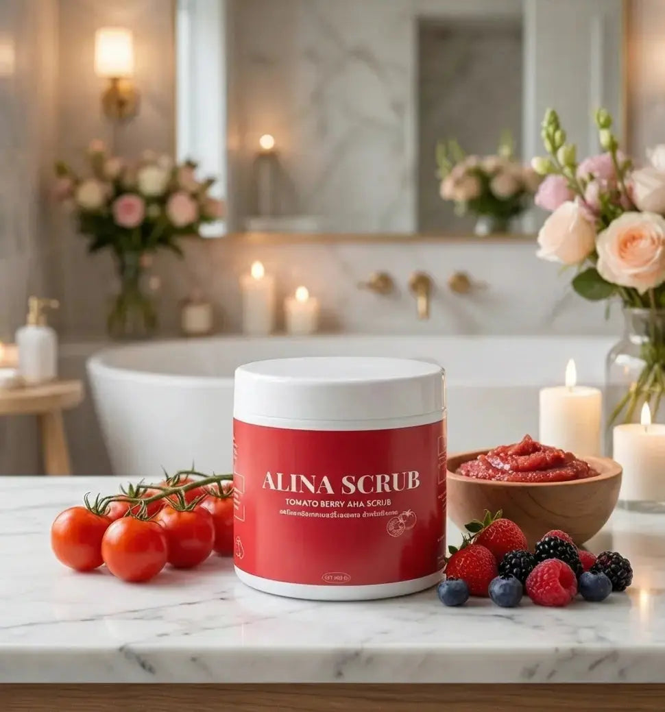 مقشر إيلينا بالطماطم والتوت وأحماض AHA | لتفتيح الجسم وتوريده Goodthings.bkk