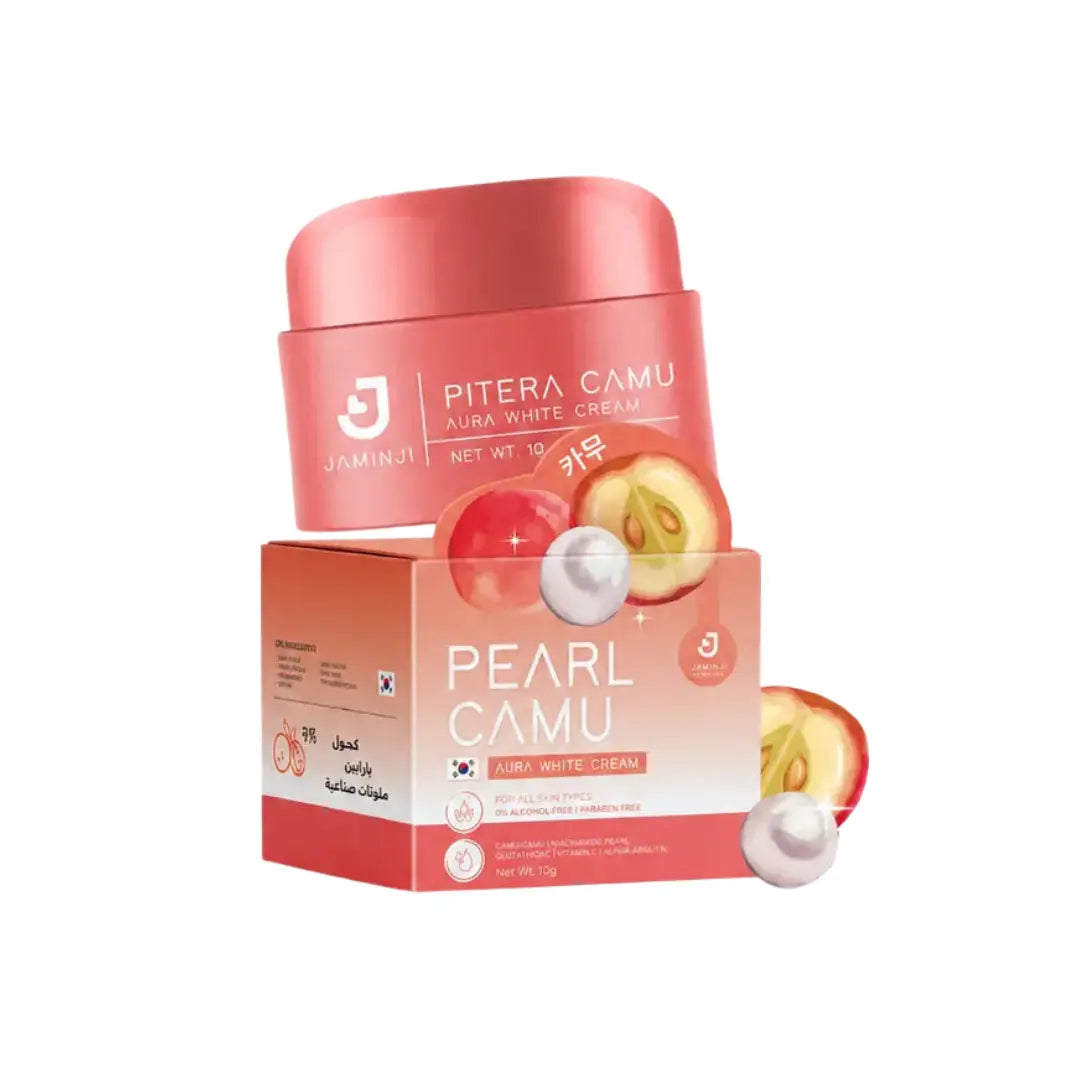 Pitera Camu cream jar and box on a white background