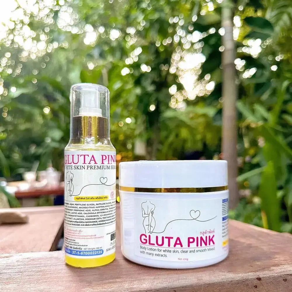 (Gluta Pink) مجموعة جلوتا بينك الأصلية لتفتيح وتوريد الجسم | لوشن (500 جم) + سيروم (100 مل) Goodthings.bkk