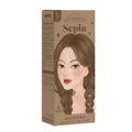 Kota Cosmetics Sepia hair color packaging with a woman's face on a beige background
