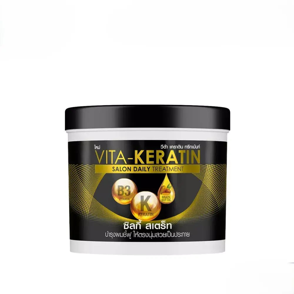 Vita-Keratin salon daily treatment jar with black and gold label on a white background